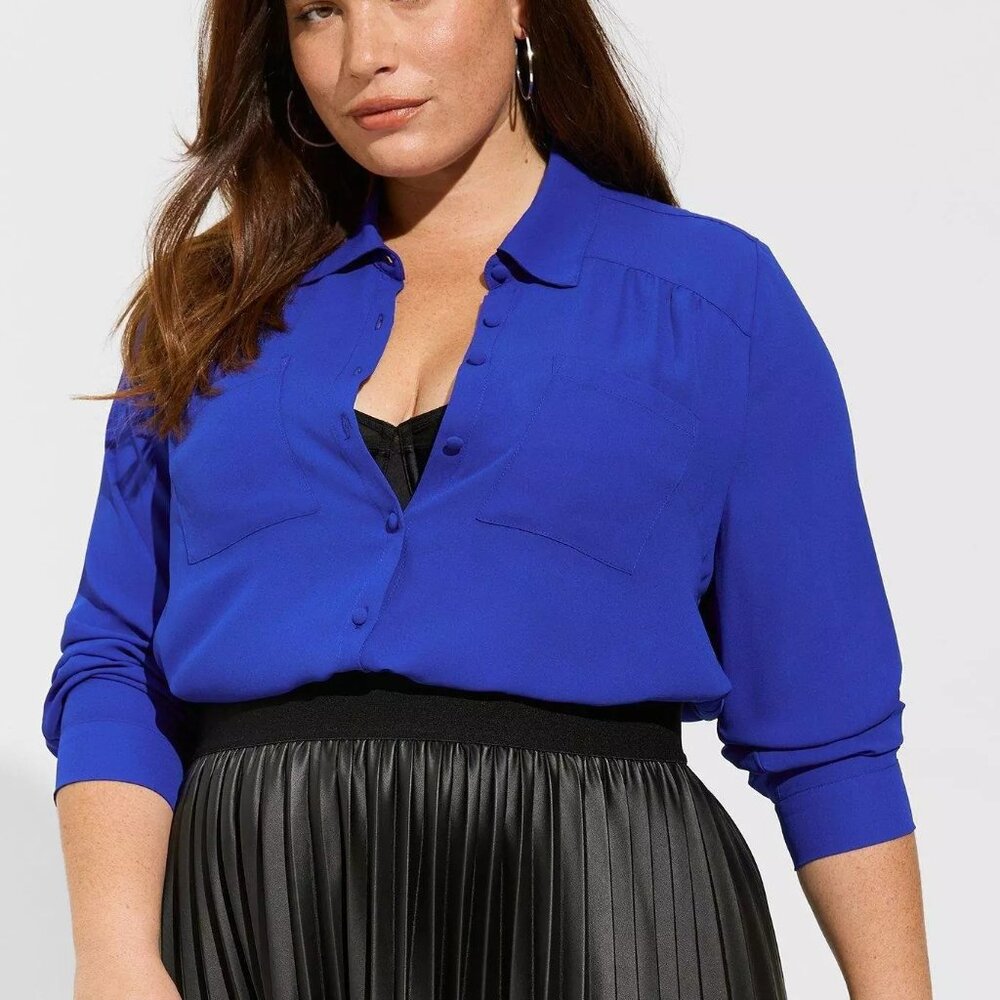 Torrid Madison Georgette Button-Up Long Sleeve Shirt 3X